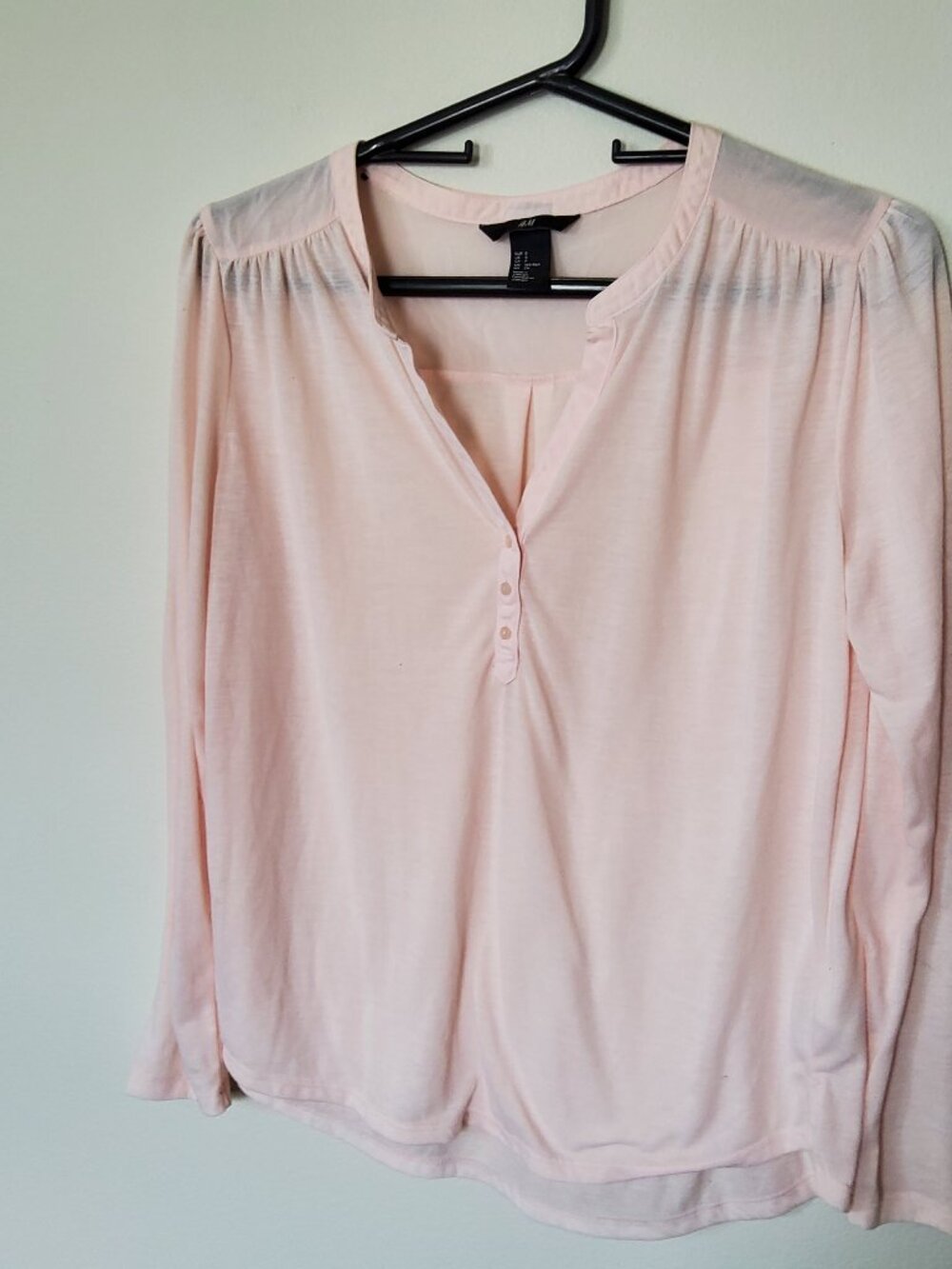 H&M Sheer Soft Pink V neck blouse size S